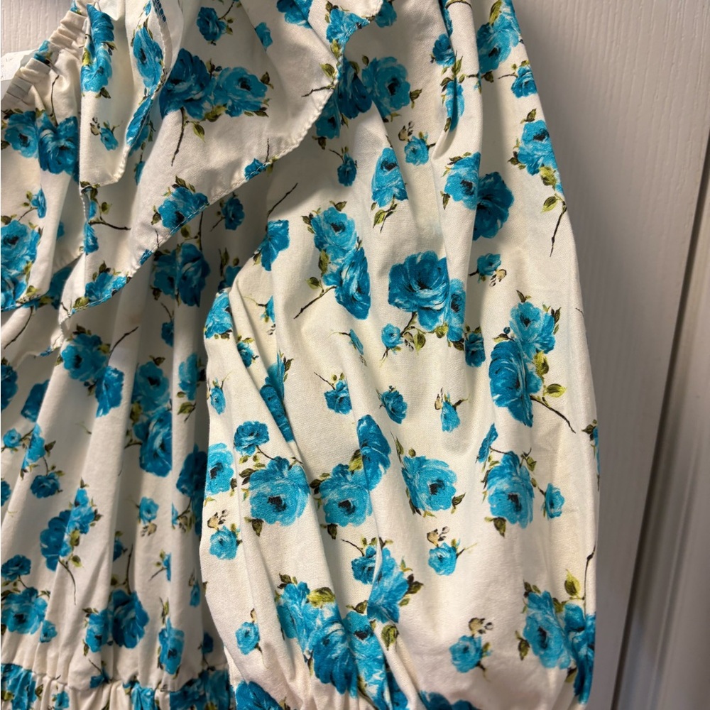 🇮🇹 Made in Italy One-Shoulder Floral Cotton Fit & Flare Dress w/ Raffia Belt - Picture 7 of 13